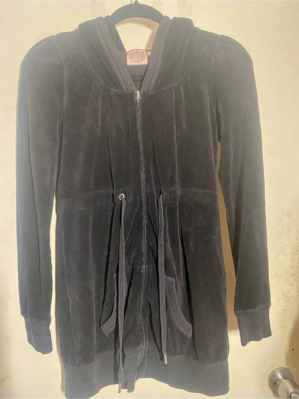 Juicy Couture Velour Zip Hoodie Black Size Small